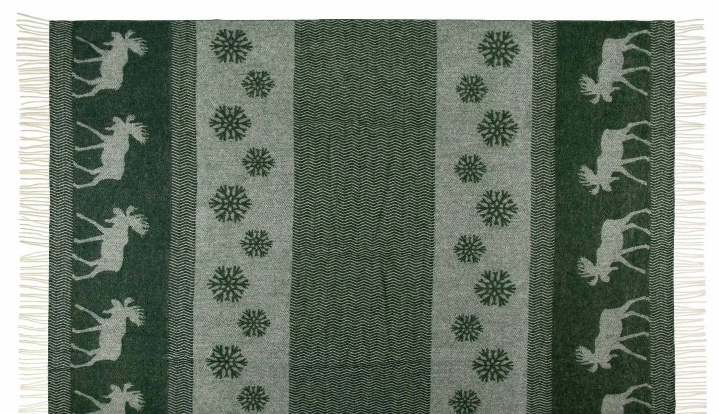 Heimdall Norway - stort ullpledd - elg motiv - forest green