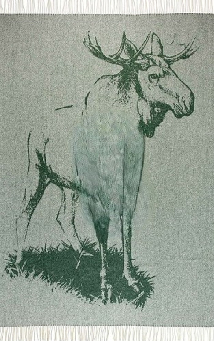 Heimdall Norway - stort ullpledd - elg motiv - grønn