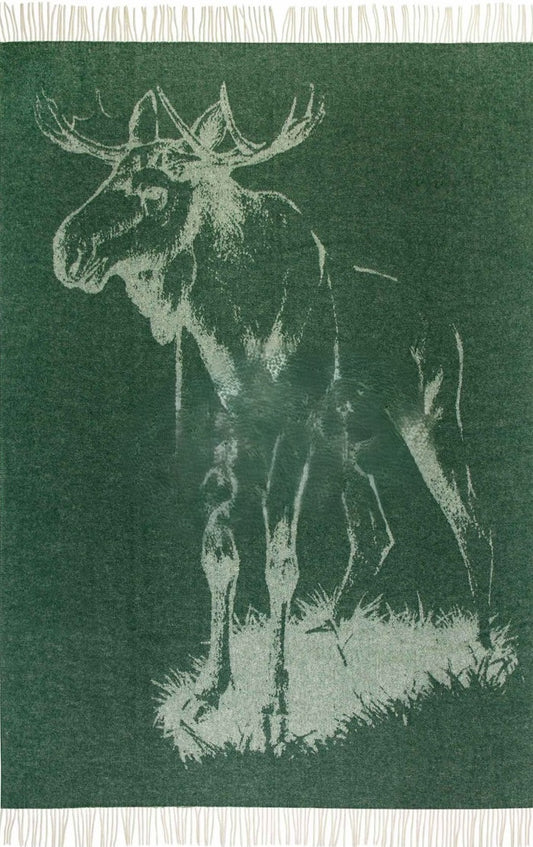 Heimdall Norway - stort ullpledd - elg motiv - grønn
