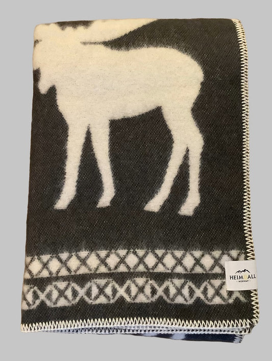 Heimdall Norway - stort ullpledd - dobbelvevd - elg  motiv - black