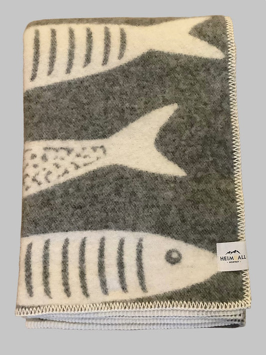 Heimdall Norway - stort ullpledd - dobbelvevd - design fiskesymfoni - grey