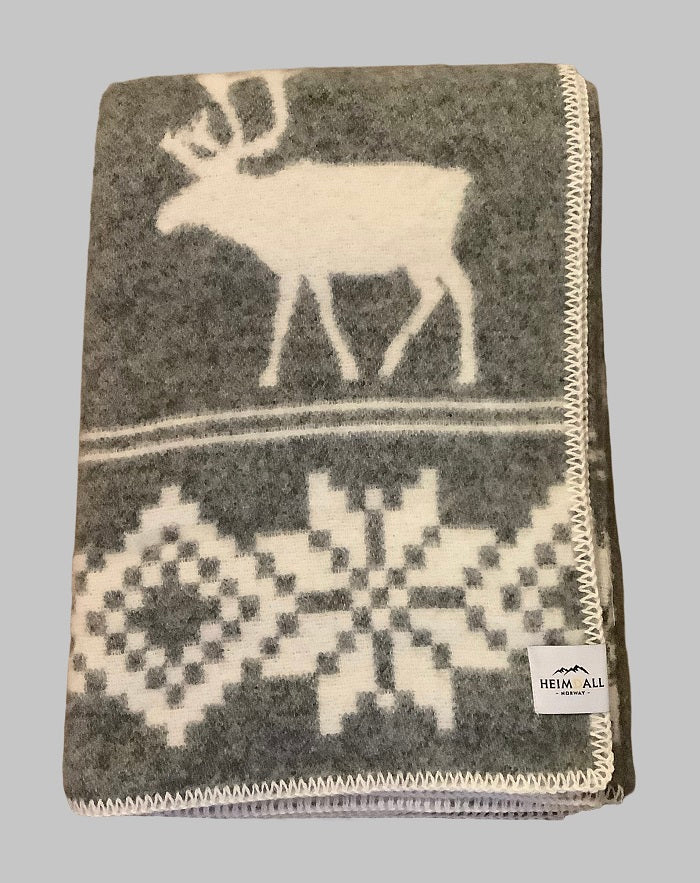 Heimdall Norway - stort ullpledd - dobbelvevd - rein med snøkrystaller - grå
