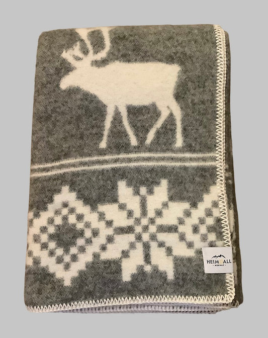 Heimdall Norway - stort ullpledd - dobbelvevd - rein med snøkrystaller - grå