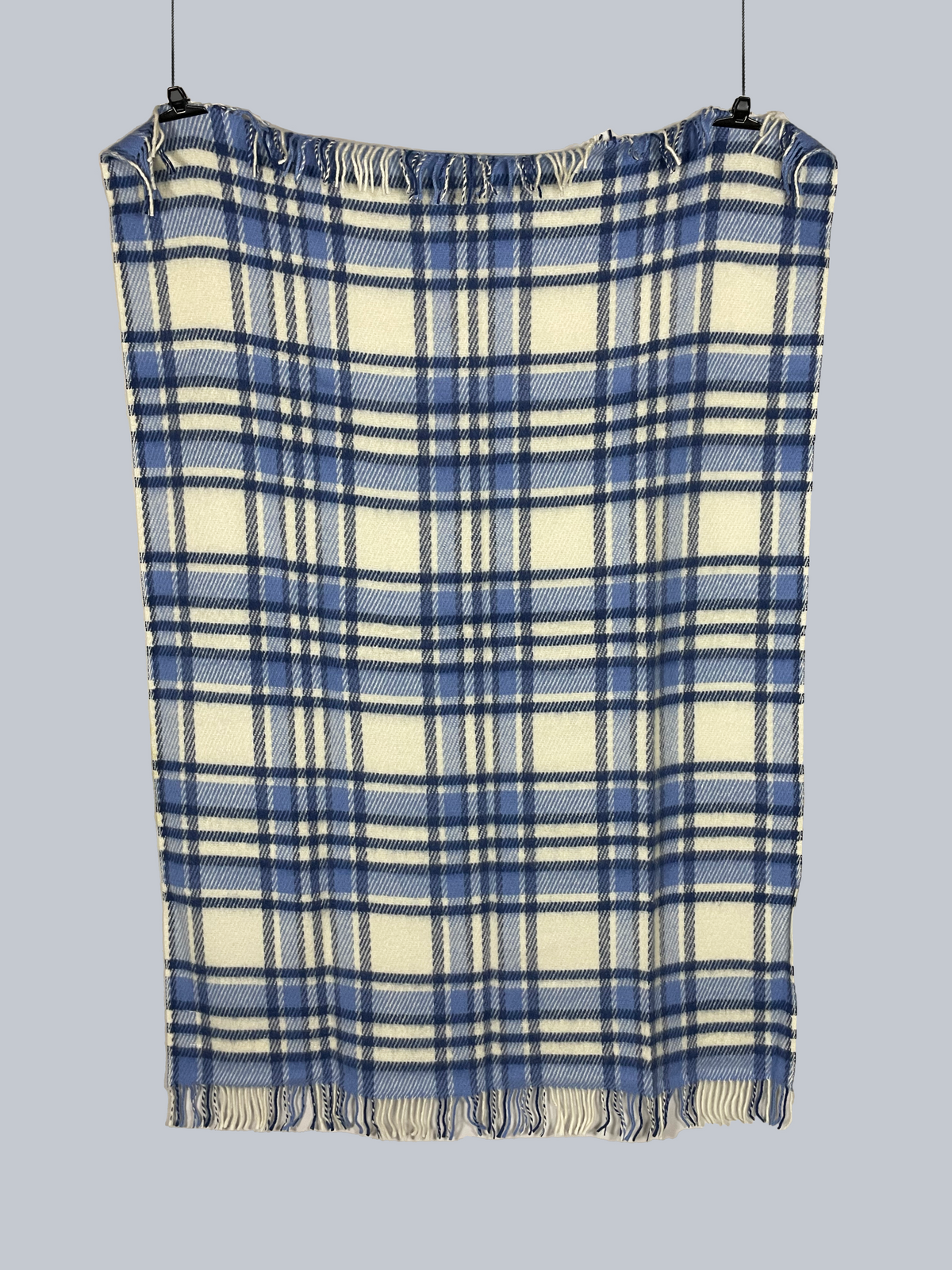 HEIMDALL NORWAY BLANKET - GEILO - 100% PURE NEW WOOL - OFF WHITE - LIGHT BLUE