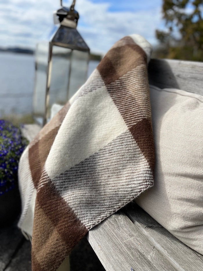 HEIMDALL NORWAY BLANKET - HAUGASTØL - 100% PURE NEW WOOL - OFF WHITE - BROWN